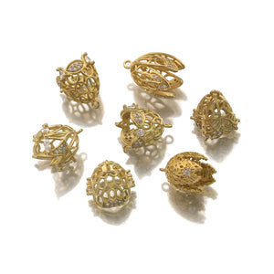 4Pcs Brass Flower Bell Filigree Bead Cone Caps, Zirconia Tassel End Caps