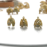 4Pcs Brass Flower Bell Filigree Bead Cone Caps, Zirconia Tassel End Caps