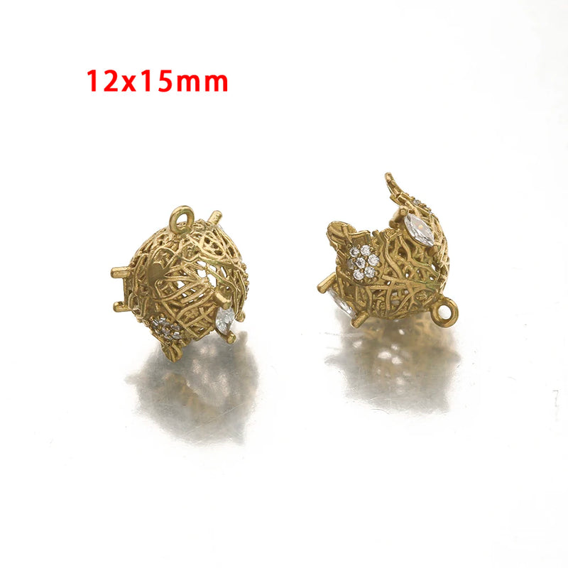 4Pcs Brass Flower Bell Filigree Bead Cone Caps, Zirconia Tassel End Caps