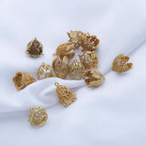 4Pcs Brass Flower Bell Filigree Bead Cone Caps, Zirconia Tassel End Caps