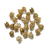 4Pcs Brass Flower Bell Filigree Bead Cone Caps, Zirconia Tassel End Caps