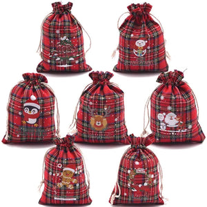 4Pcs Christmas Cotton Bags Small Candy Gift Bag Xmas Drawstring Pouch