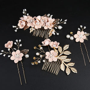 4Pcs Pearl Headpieces Flower Leaf Hair Combs Pins Bridal Hairpins