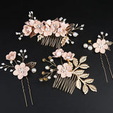 4Pcs Pearl Headpieces Flower Leaf Hair Combs Pins Bridal Hairpins