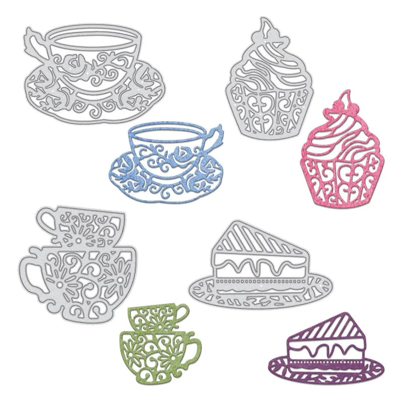 4Pcs Metal Teacup Cake Cutting Stencil Scrapbook Embossing Card Craft Decor