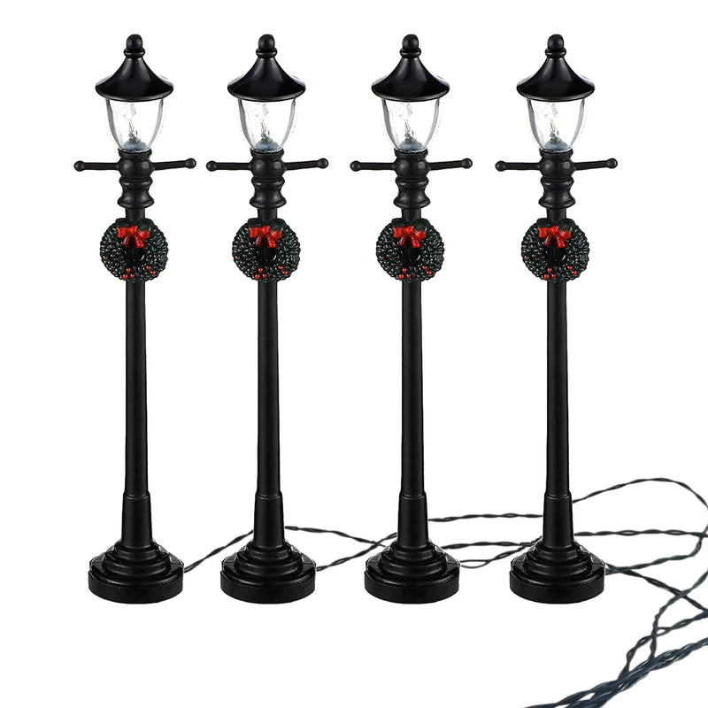 4Pcs Mini Christmas Lamp Post Street Light Decor DIY Village Pathway