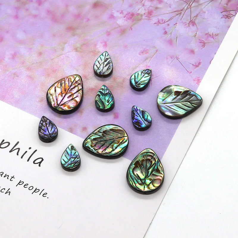 4Pcs Abalone Shell Drop Shape Leaf Beads 8-20mm Charm DIY Necklace Earrings