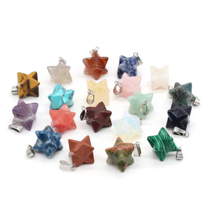 4Pcs Natural Stone Merkaba Pendant Malachite Opal Reiki Heal Crystal