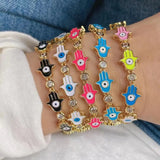 Colorful Drip Oil Metal Hand Chain Bangle Bracelet Punk Eye Statement Jewelry