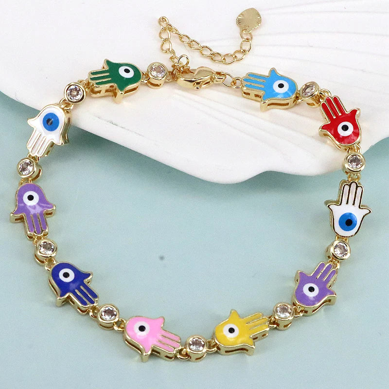 Colorful Drip Oil Metal Hand Chain Bangle Bracelet Punk Eye Statement Jewelry