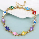 Colorful Drip Oil Metal Hand Chain Bangle Bracelet Punk Eye Statement Jewelry