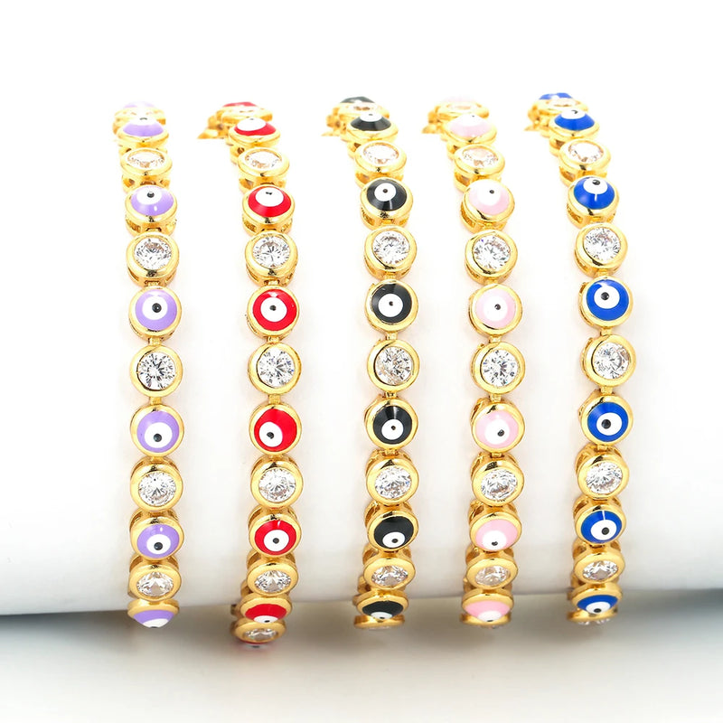 4Pcs Eye Bracelet Enamel Zircon Adjustable Copper Plated Jewelry