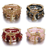 4Pcs Tassel Charm Beads Bracelet Set Colorful Glass Beaded Bangle