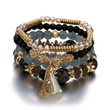 4Pcs Tassel Charm Beads Bracelet Set Colorful Glass Beaded Bangle