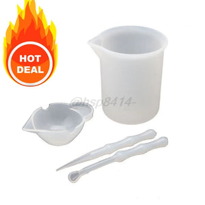 4Pcs Reusable Silicone Resin Kit Cups Tools Sticks Spoon UV Epoxy Jewelry