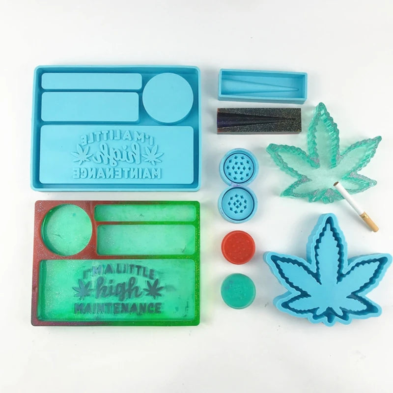 4Pcs Makeup Storage Tray Ashtray Epoxy Resin Mold Herb Spice Grinder Mould