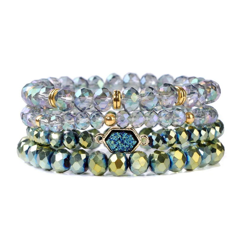4Pcs/Set Colorful Plated Quartzs Stone Bracelets Natural Druzy Charm Men Women