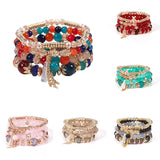 Boho Beads Bracelet Set Glass Beaded Chain, Tassel Charm Wristband