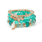 Boho Beads Bracelet Set Glass Beaded Chain, Tassel Charm Wristband
