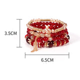 Boho Beads Bracelet Set Glass Beaded Chain, Tassel Charm Wristband