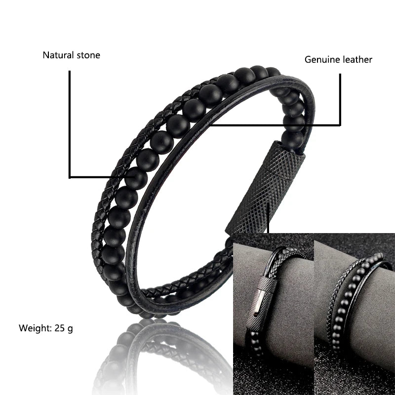 Braided Leather Bracelets Set Tiger Eyes Stone Beads Ethnic Tribal Wristband