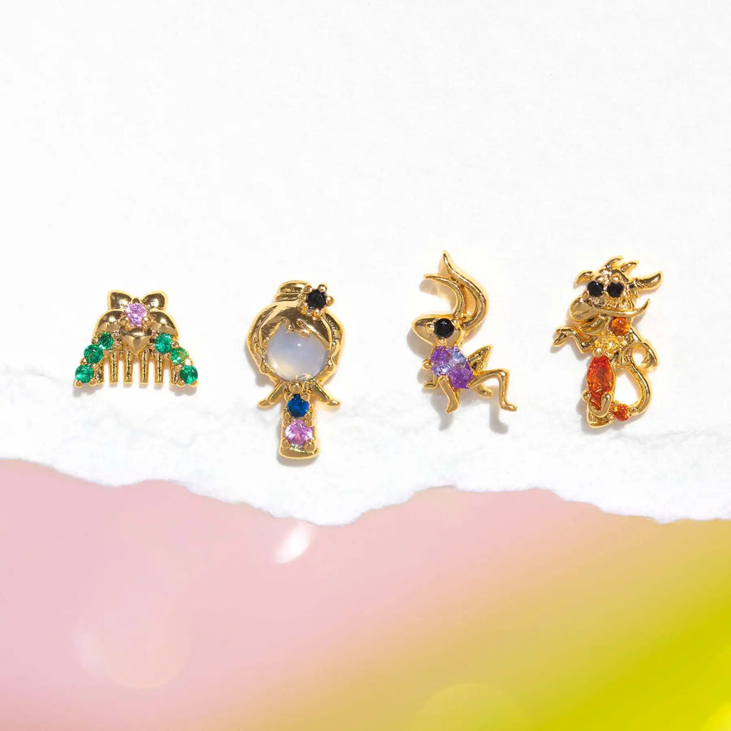 4Pcs/Set Cartoon Characters Silver Needle Stud Earrings for Women Piercing