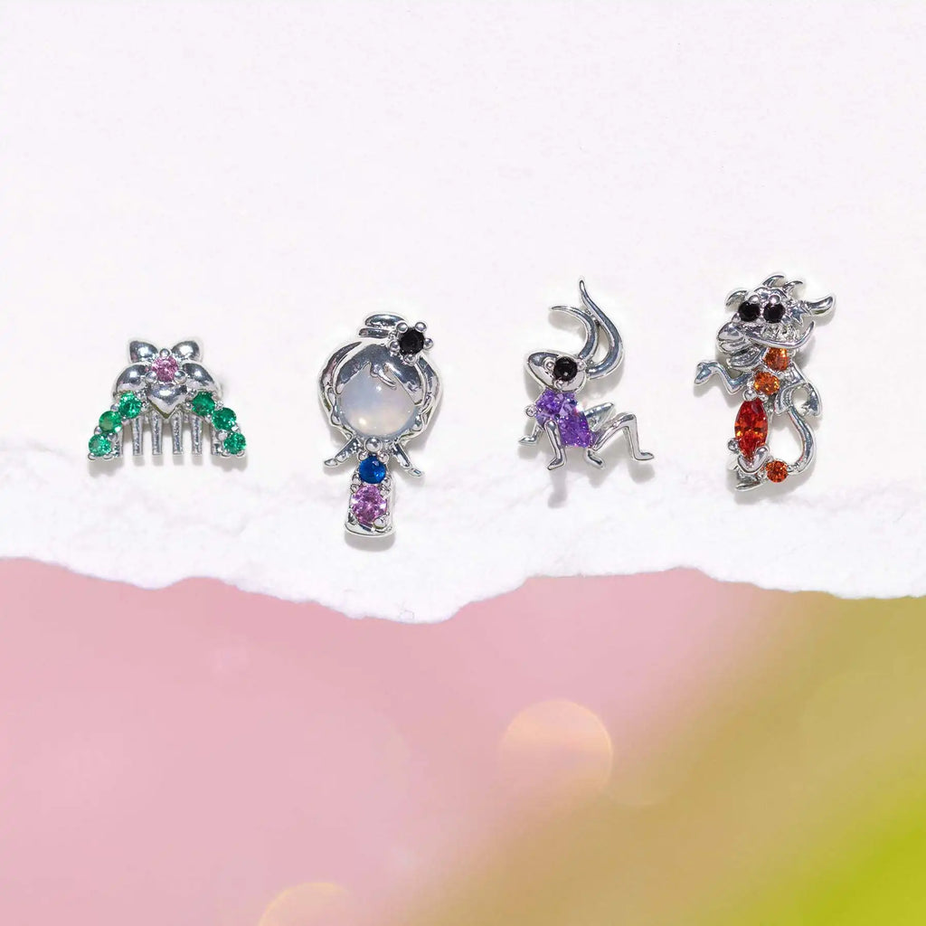 4Pcs/Set Cartoon Characters Silver Needle Stud Earrings for Women Piercing