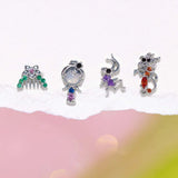 4Pcs/Set Cartoon Characters Silver Needle Stud Earrings for Women Piercing