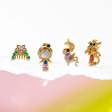 4Pcs/Set Cartoon Characters Silver Needle Stud Earrings for Women Piercing