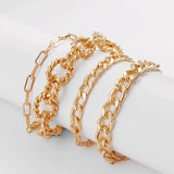 4Pcs/Set Punk Rock Thick Chain Bracelet Set Geometric Charm Jewelry Gift