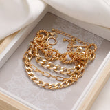 4Pcs/Set Punk Rock Thick Chain Bracelet Set Geometric Charm Jewelry Gift