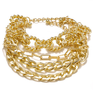 4Pcs/Set Punk Rock Thick Chain Bracelet Set Geometric Charm Jewelry Gift