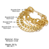4Pcs/Set Punk Rock Thick Chain Bracelet Set Geometric Charm Jewelry Gift