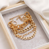 4Pcs/Set Punk Rock Thick Chain Bracelet Set Geometric Charm Jewelry Gift