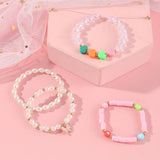 Pink Clay Heart Bracelet Pearl Beaded Butterfly Pendant Bangle Set