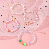 Pink Clay Heart Bracelet Pearl Beaded Butterfly Pendant Bangle Set