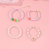 Pink Clay Heart Bracelet Pearl Beaded Butterfly Pendant Bangle Set