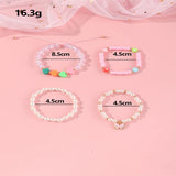 Pink Clay Heart Bracelet Pearl Beaded Butterfly Pendant Bangle Set