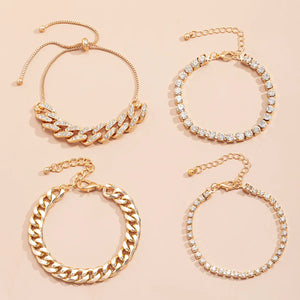 4Pcs/Set Rhinestone Bracelets Set Bangle Men & Women Adjustable Crystal Charm