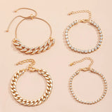 4Pcs/Set Rhinestone Bracelets Set Bangle Men & Women Adjustable Crystal Charm