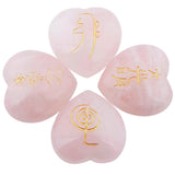 4Pcs Rose Quartz Heart Crystal Engraved Chakra Polished Stones
