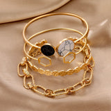 4Pcs/Set Punk Metal Chain Bracelet Women Retro Geometric Twist Bangles Jewelry