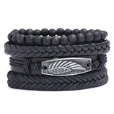 4Pcs Punk Style Adjustable Multilayer Leather Bracelets