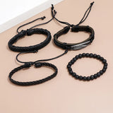 4Pcs Punk Style Adjustable Multilayer Leather Bracelets