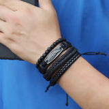 4Pcs Punk Style Adjustable Multilayer Leather Bracelets