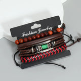 4Pcs Punk Style Adjustable Multilayer Leather Bracelets