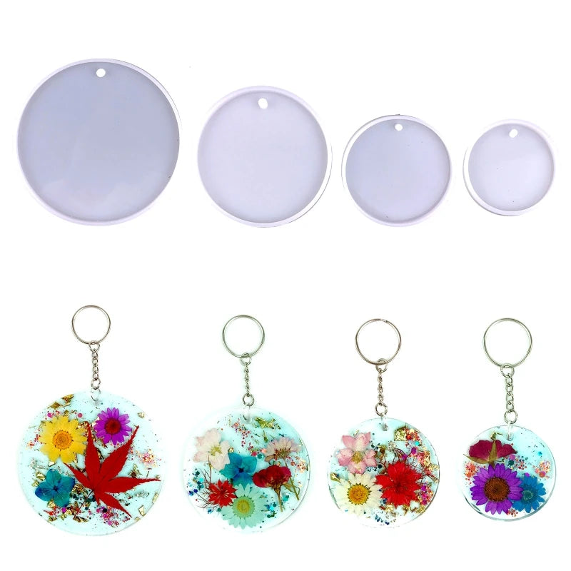 4Pcs Round Keychain Mold DIY Pendant Jewelry Epoxy Resin Crafting Molds