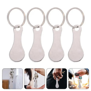 4Pcs Shopping Trolley Tokens Key Rings Stainless Steel Portable Trolley Removers