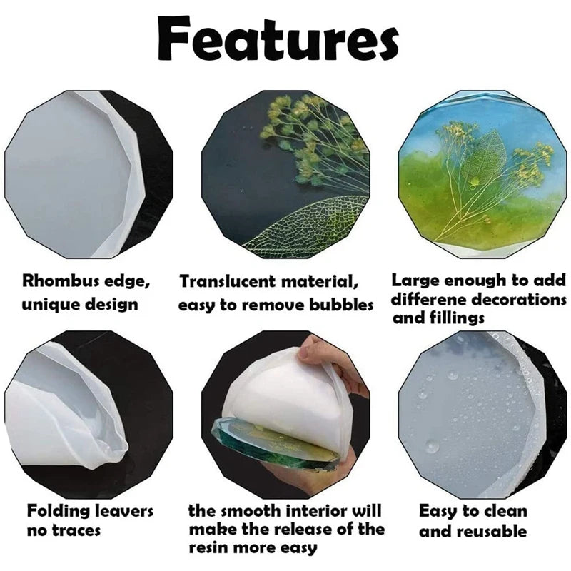 4Pcs Silicone Coaster Mold Epoxy Resin Rhombus Round Heart DIY Craft