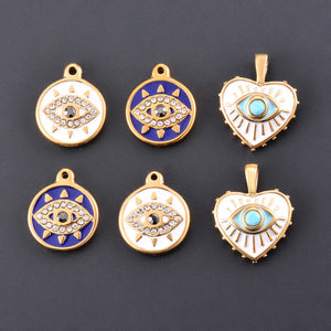 4Pcs Stainless Steel Enamel Heart Charms Plated Eye Charm Pendants